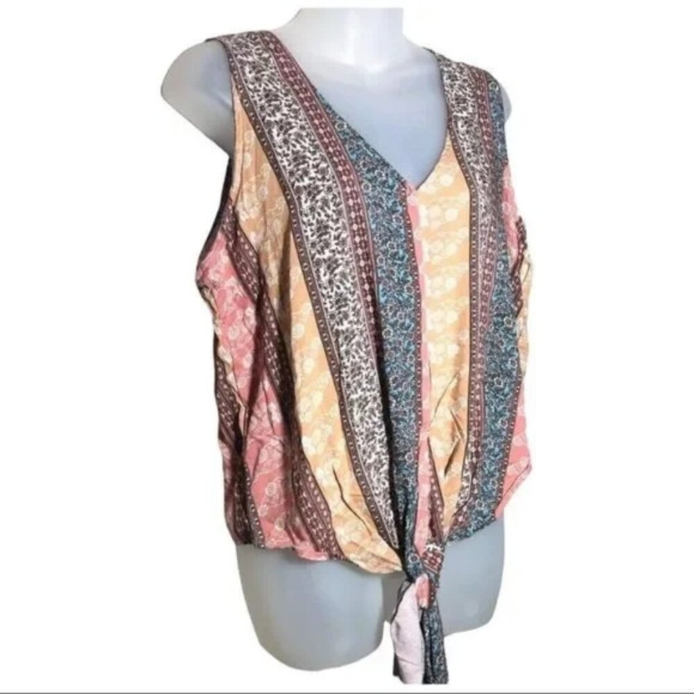 NWT POLLY & ESTHER SLEEVELESS BUTTON FRONT TIE FRONT BLOUSE SIZE XL